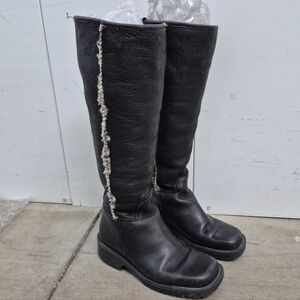 VTG L.L. Bean Black Leather Tall Shearling Lined Boots - Made in Portugal - 6.5